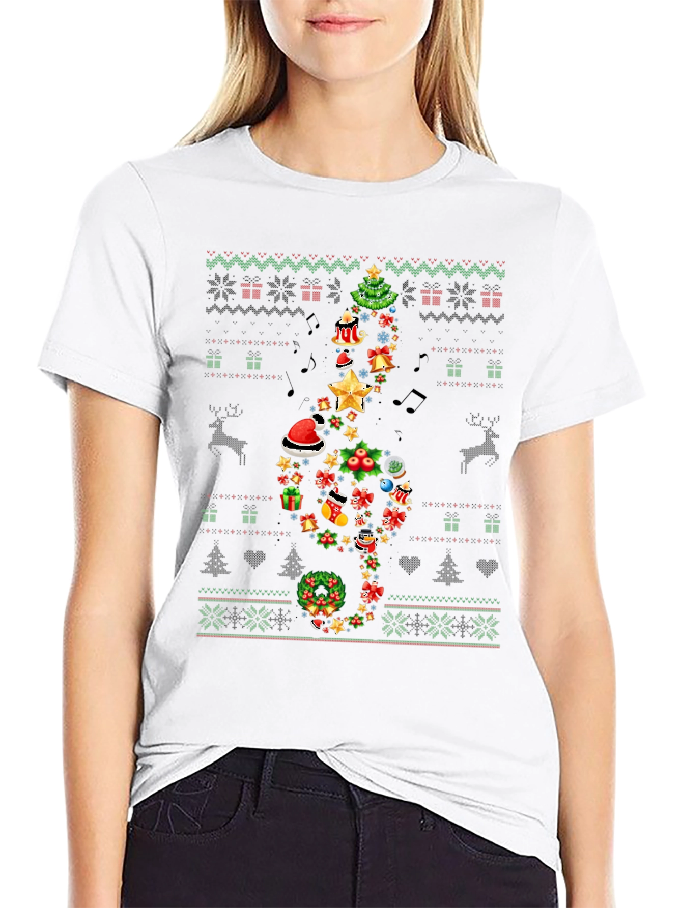 Festive Music Treble Clef Christmas T-Shirt