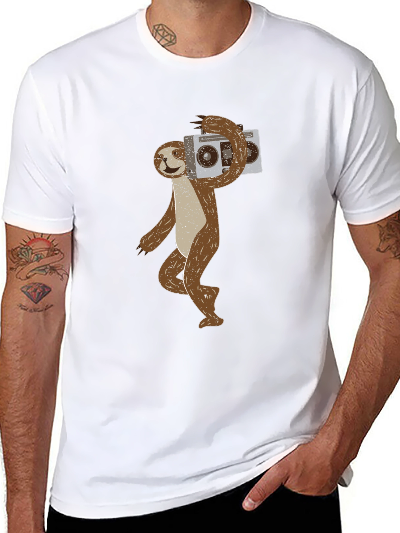 Sloth Boombox Graphic T-Shirt - Cool Animal Tee