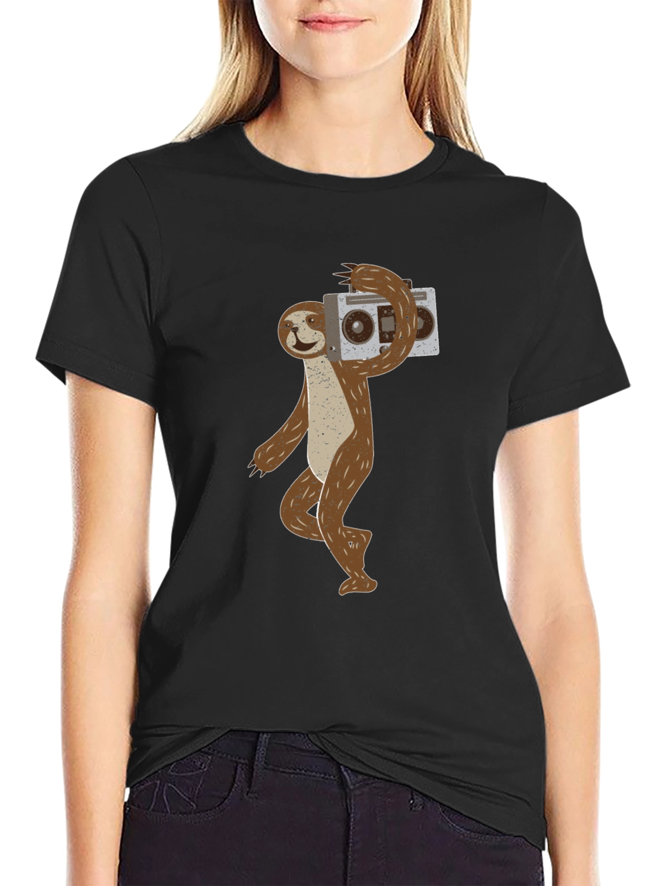 Sloth Boombox Graphic T-Shirt - Cool Animal Tee