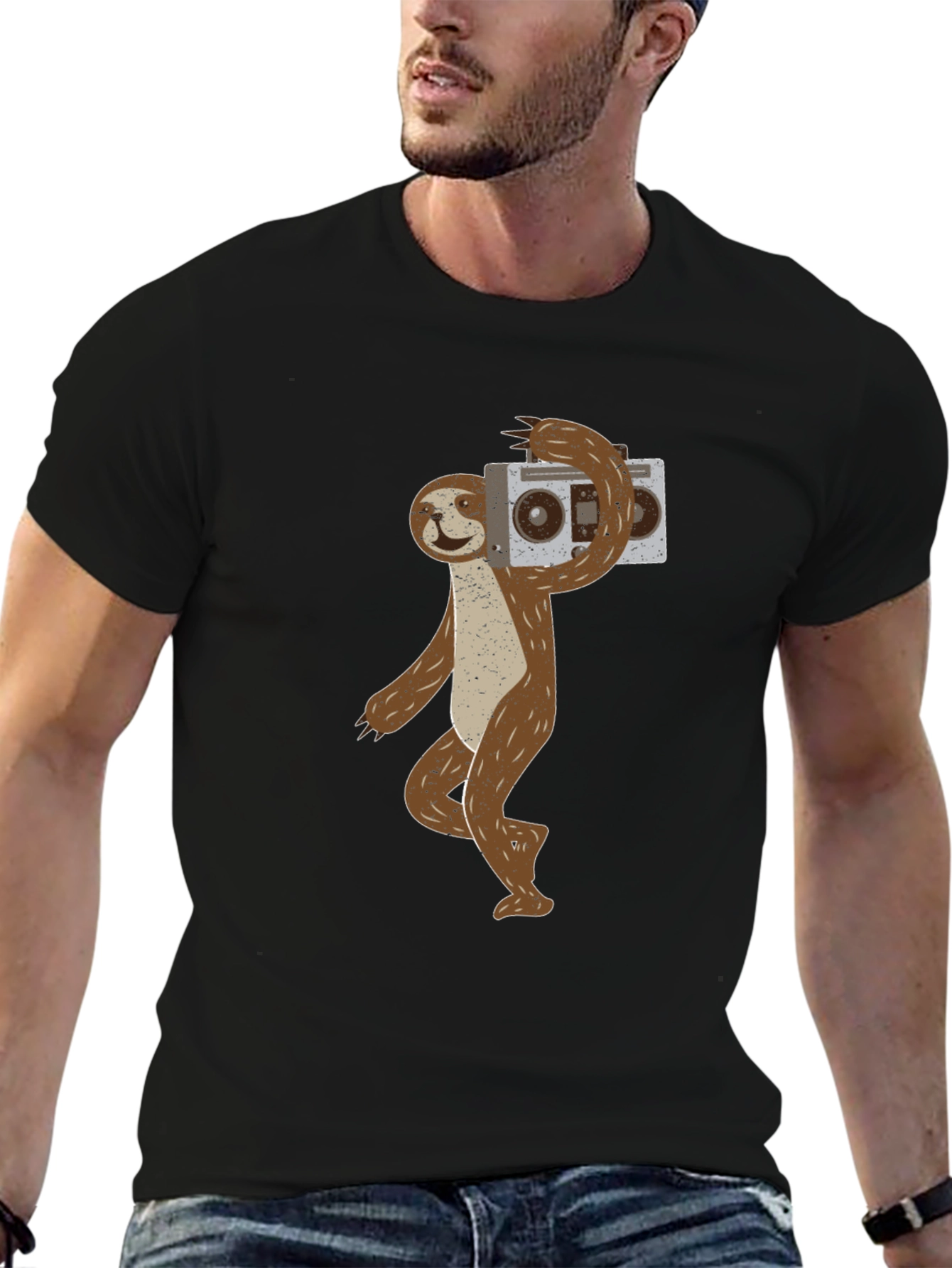 Sloth Boombox Graphic T-Shirt - Cool Animal Tee
