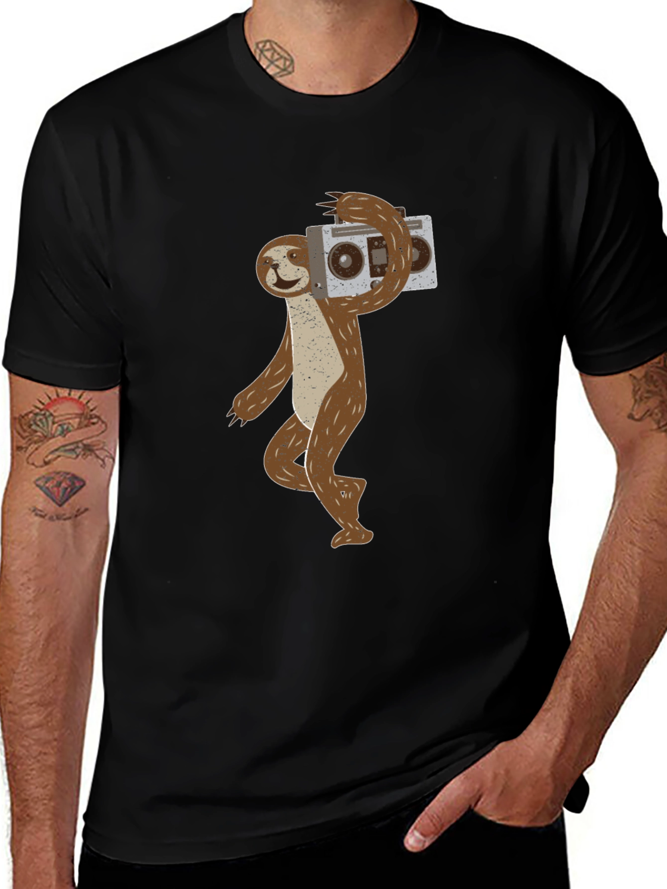 Sloth Boombox Graphic T-Shirt - Cool Animal Tee