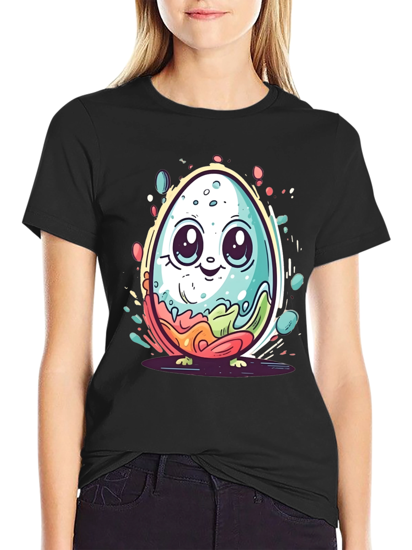 Cute Easter Egg Graphic Tee - Black