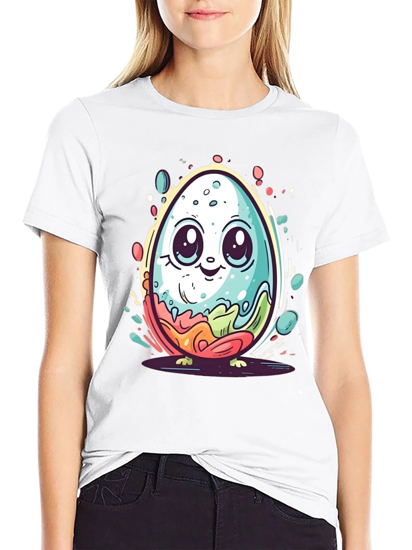 Cute Easter Egg Graphic Tee - Black