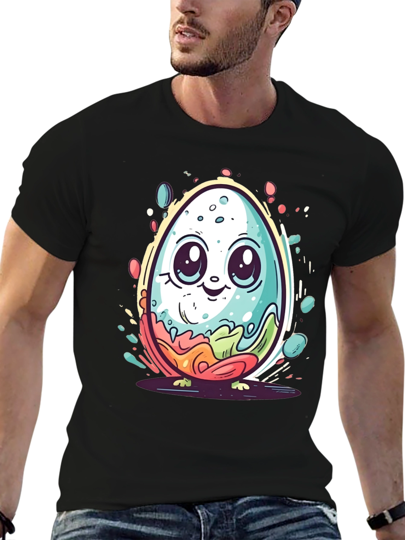 Cute Easter Egg Graphic Tee - Black