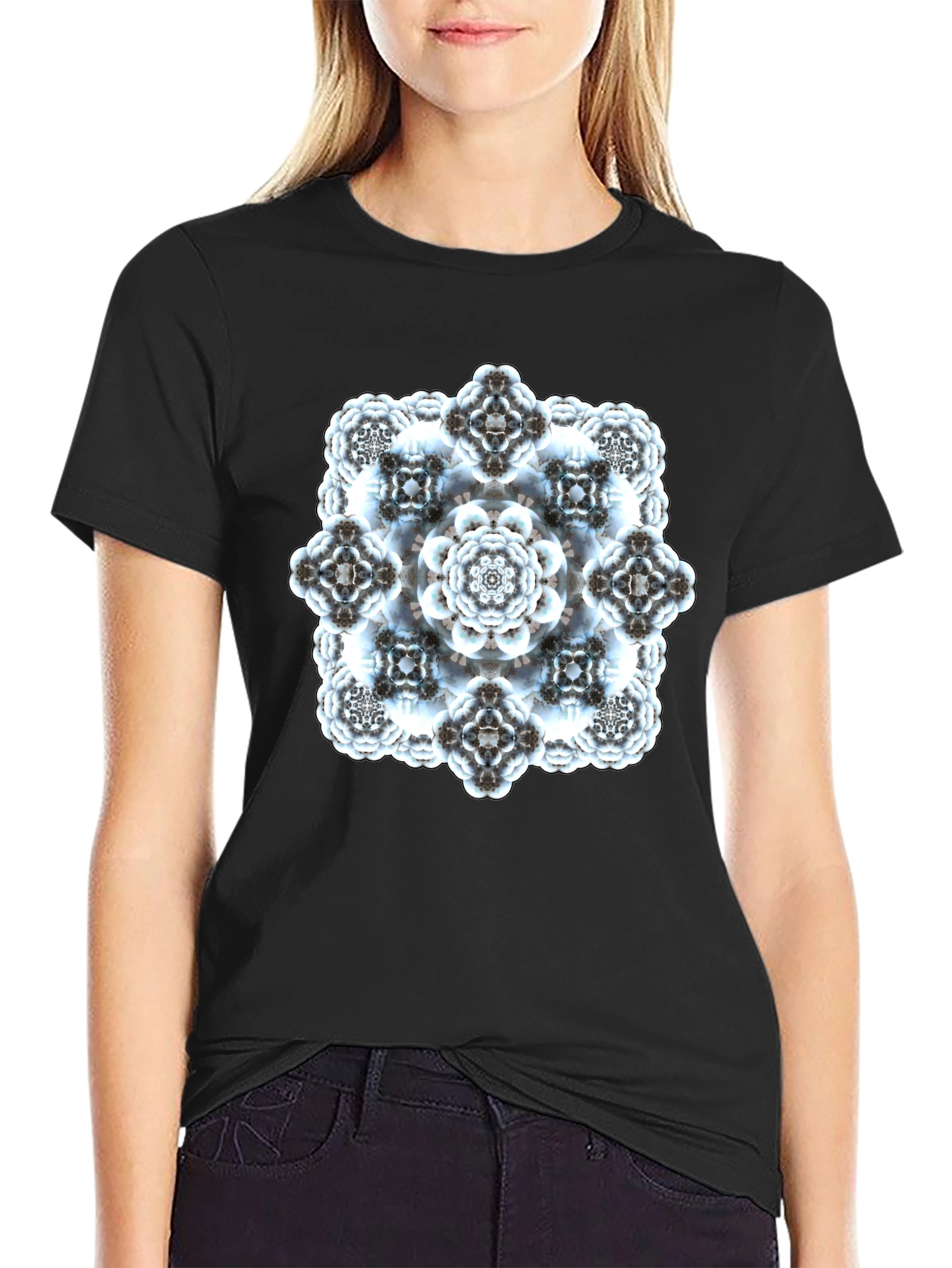 Abstract Fractal Print Black T-Shirt