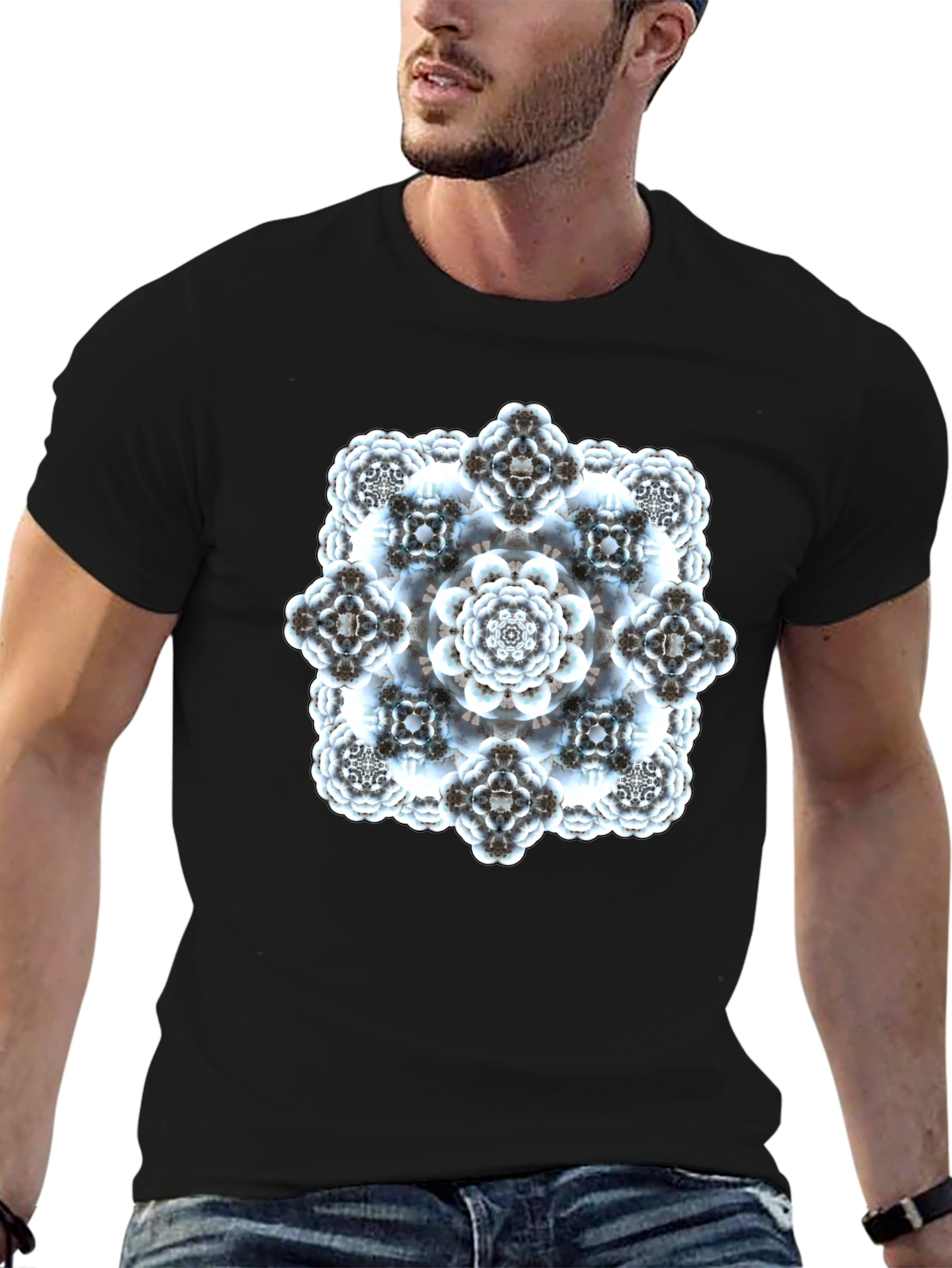 Abstract Fractal Print Black T-Shirt