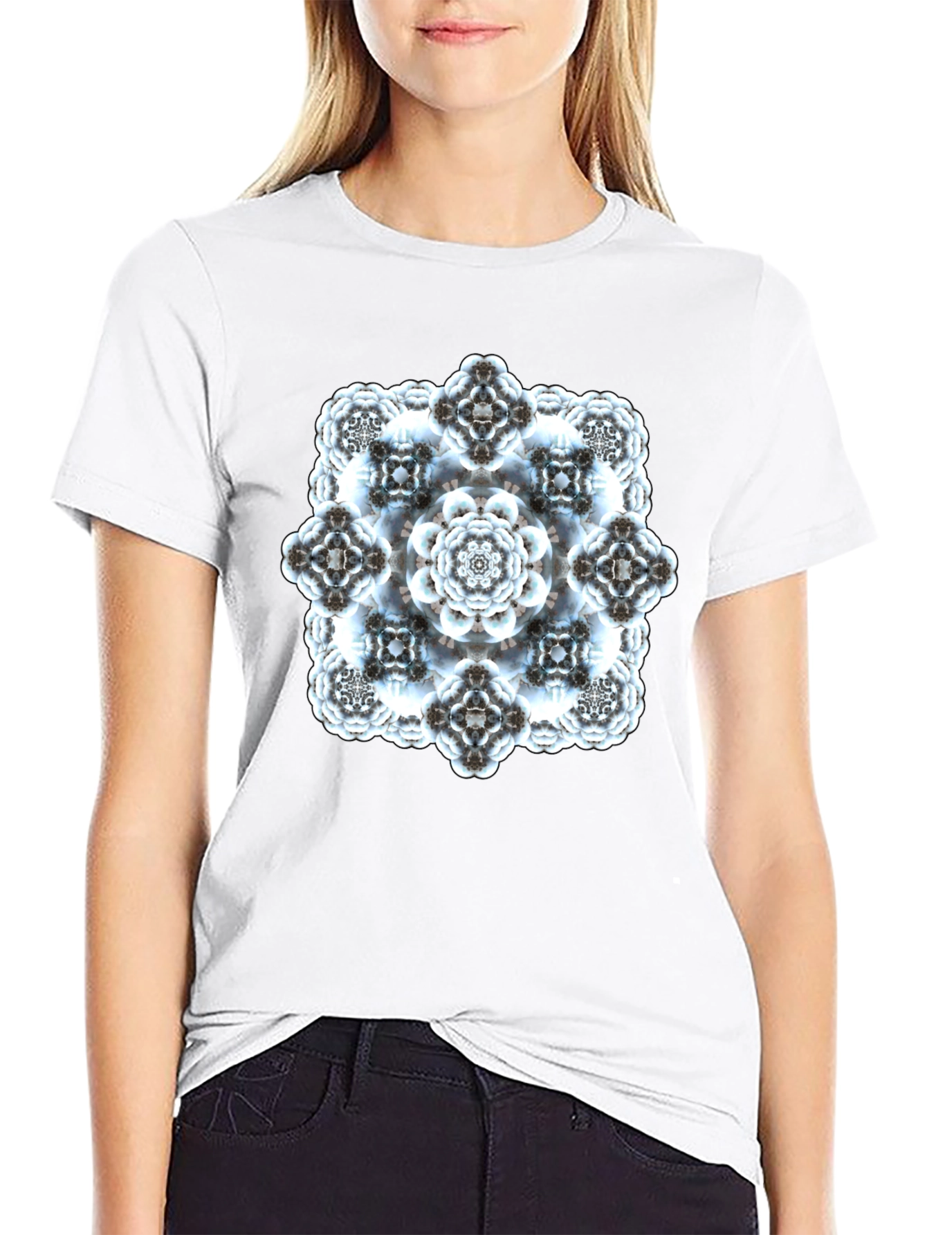 Abstract Fractal Print Black T-Shirt