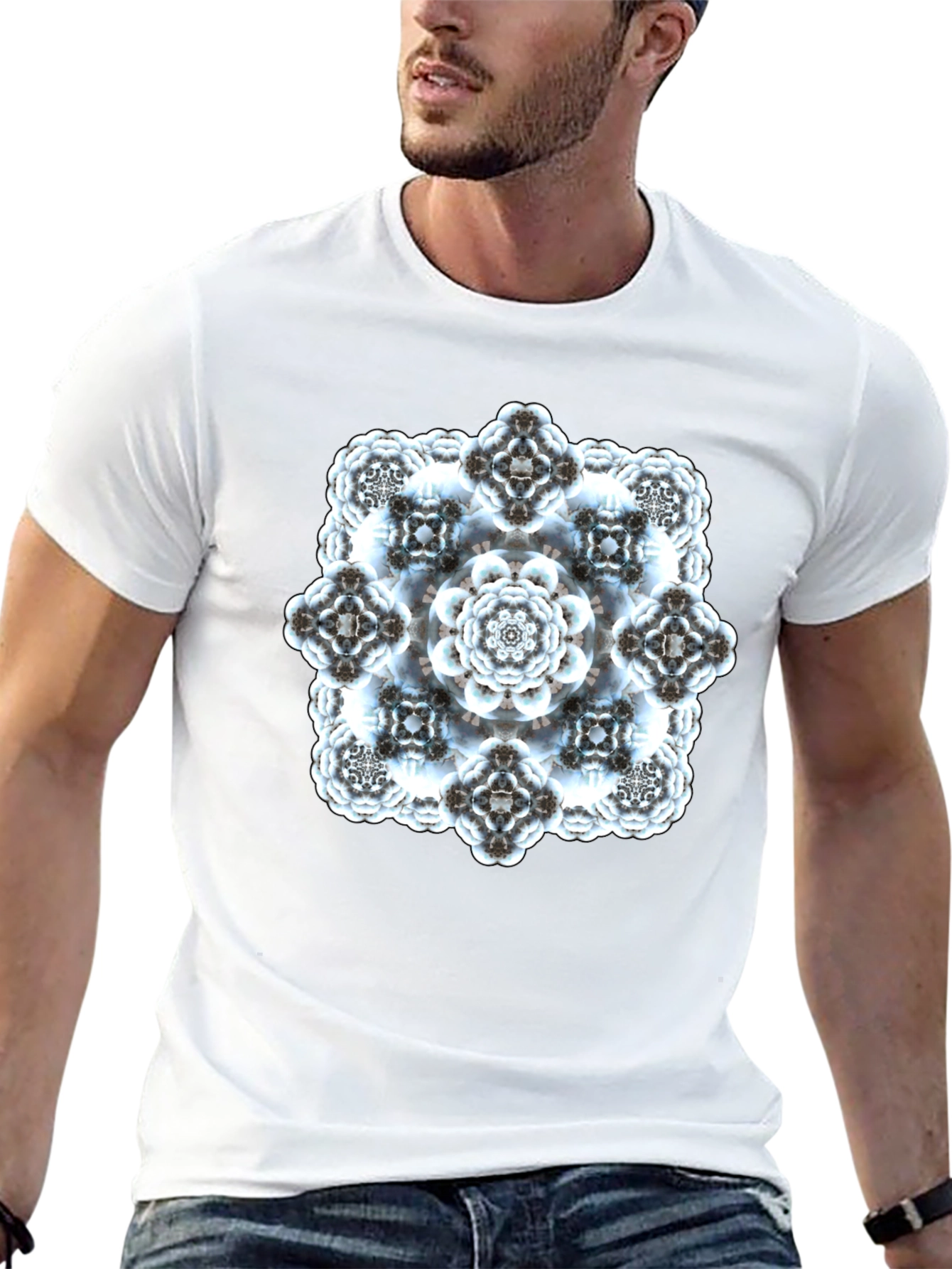 Abstract Fractal Print Black T-Shirt