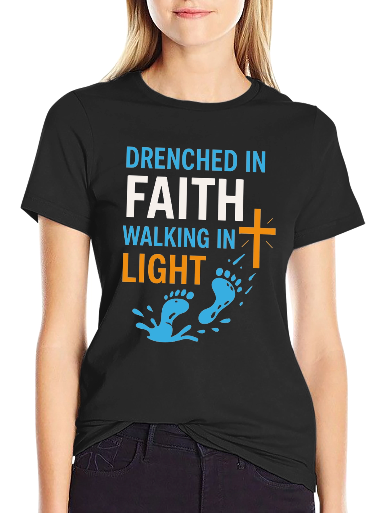 Drenched in Faith Walking in Light Graphic Tee