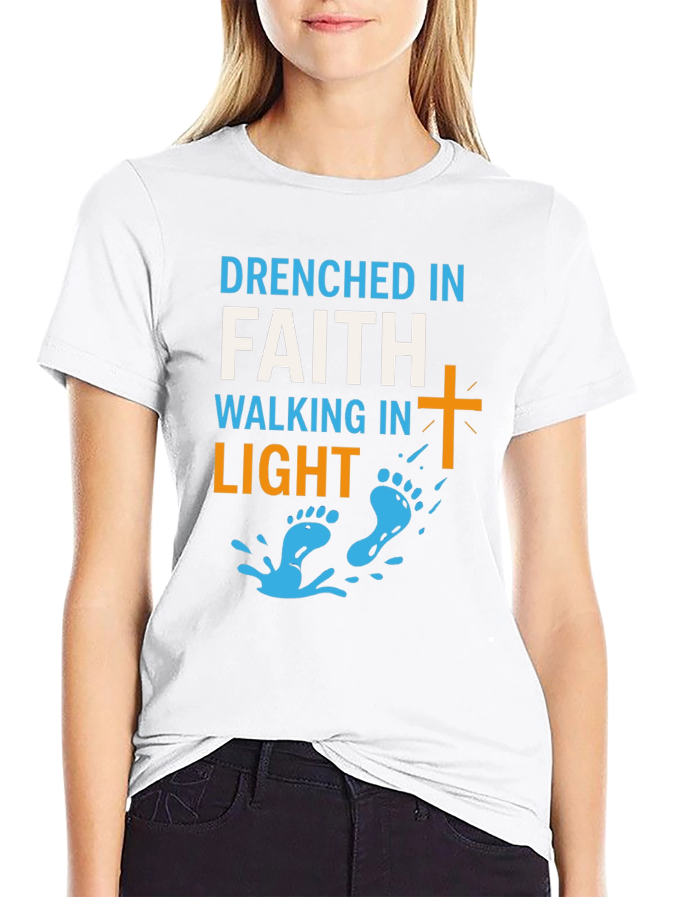 Drenched in Faith Walking in Light Graphic Tee