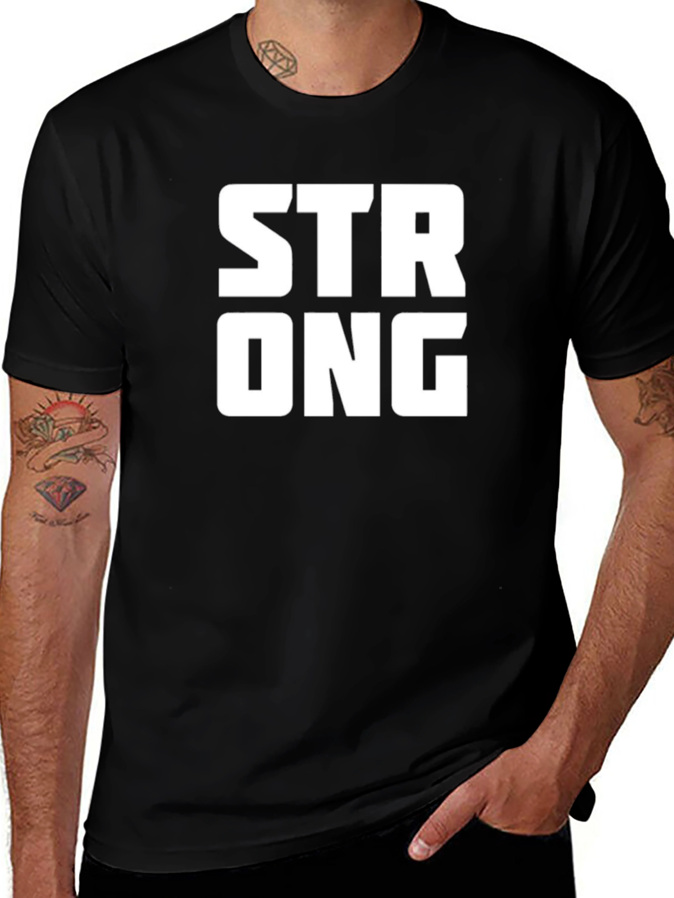 Strong Graphic Print Mens Black T-Shirt