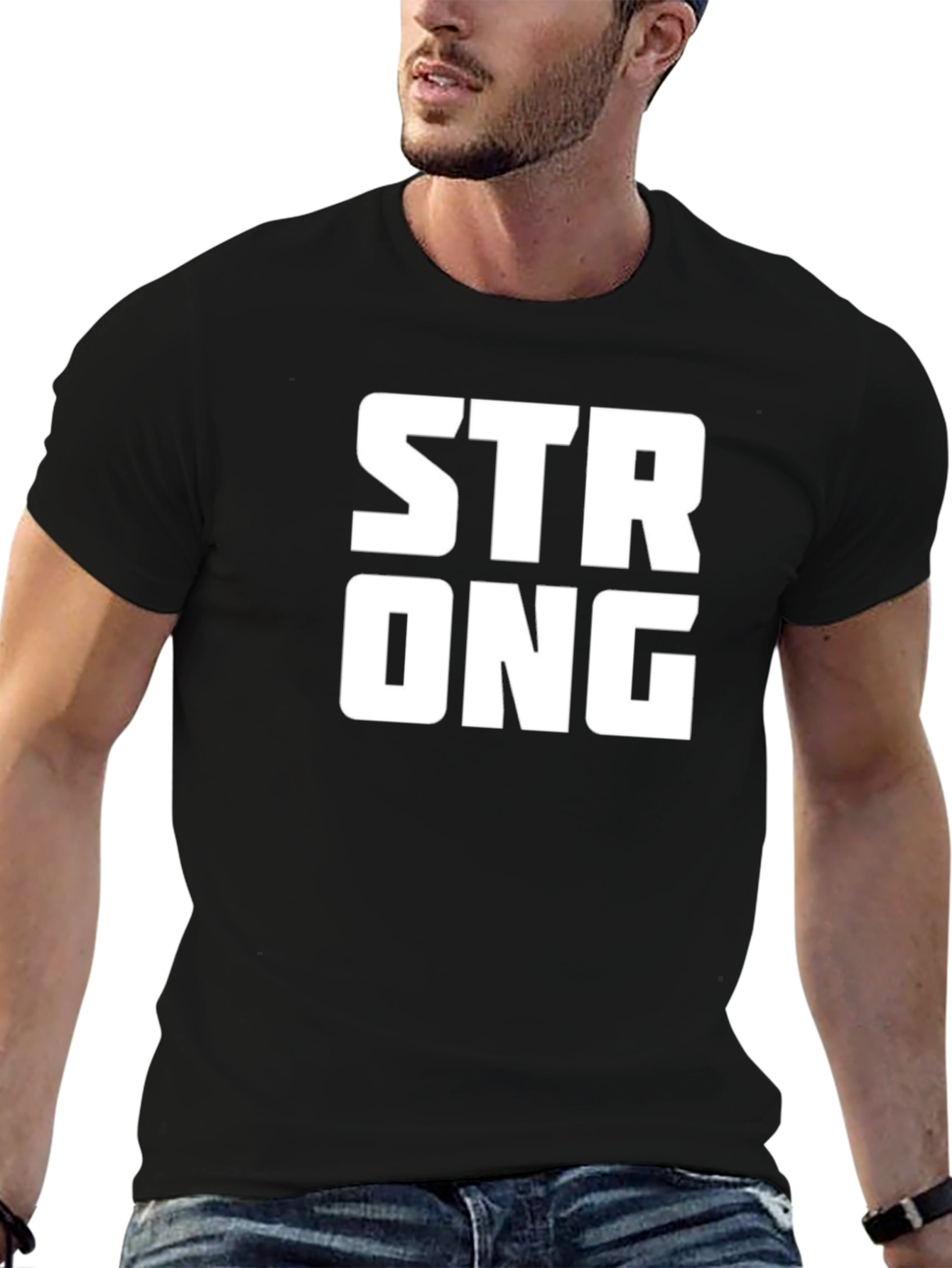 Strong Graphic Print Mens Black T-Shirt