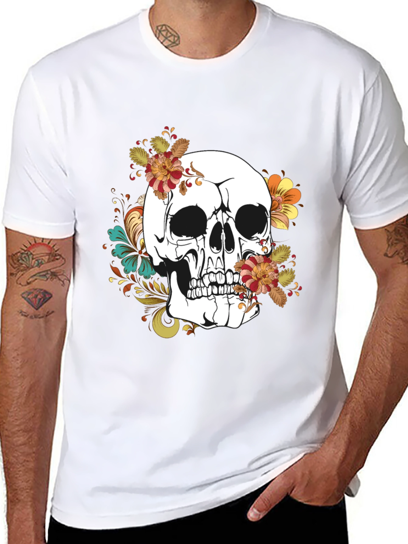 Floral Skull Graphic T-Shirt - Mens