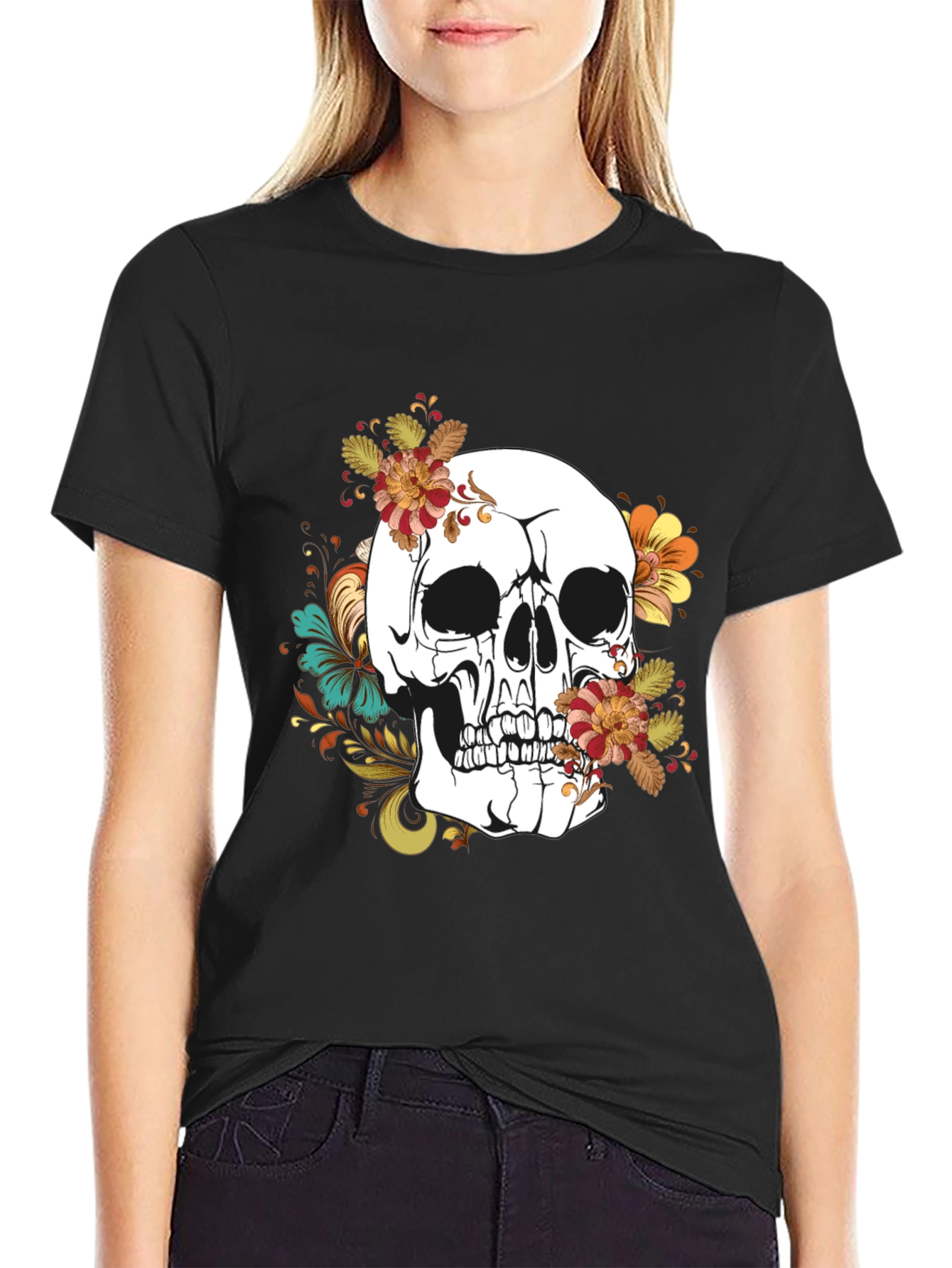 Floral Skull Graphic T-Shirt - Mens