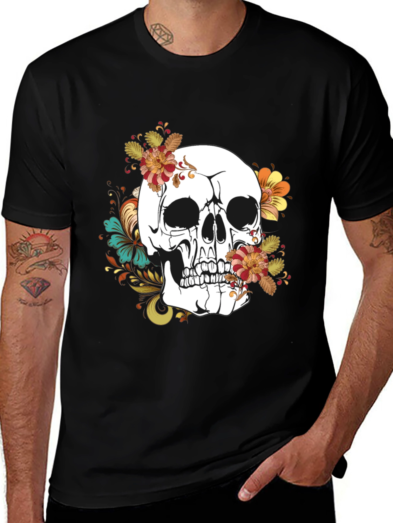 Floral Skull Graphic T-Shirt - Mens