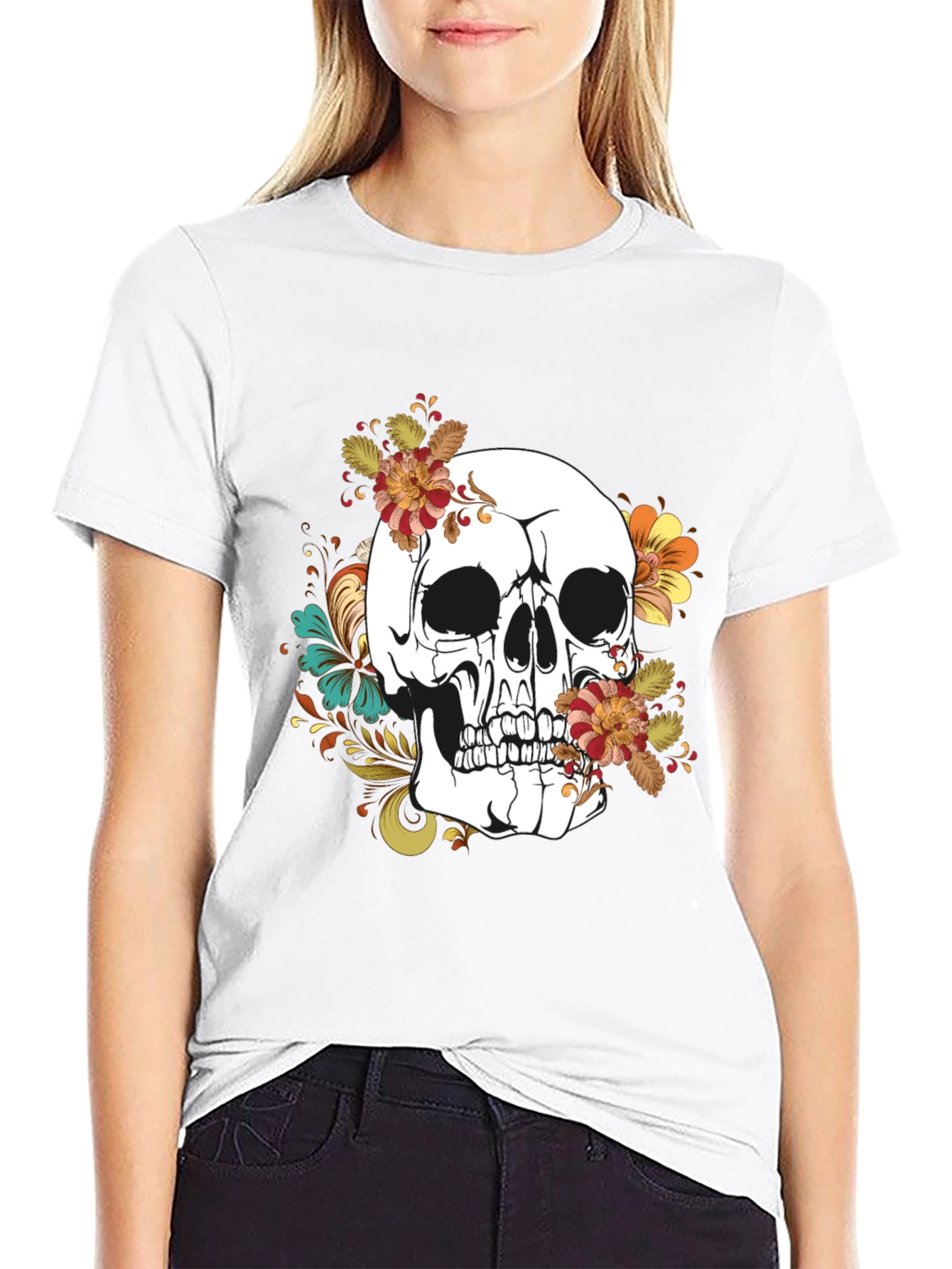 Floral Skull Graphic T-Shirt - Mens