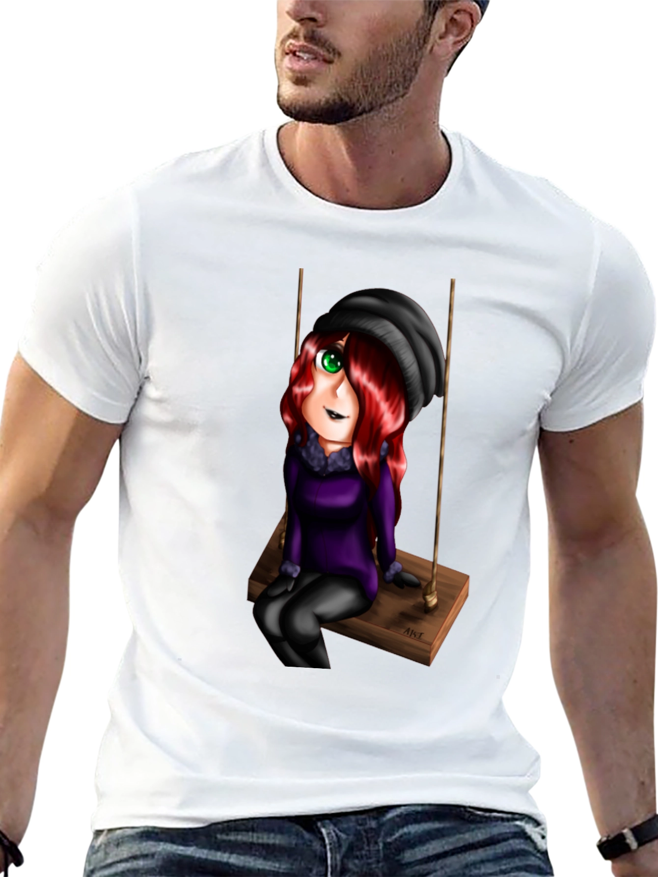 Cartoon Girl on Swing Graphic T-Shirt