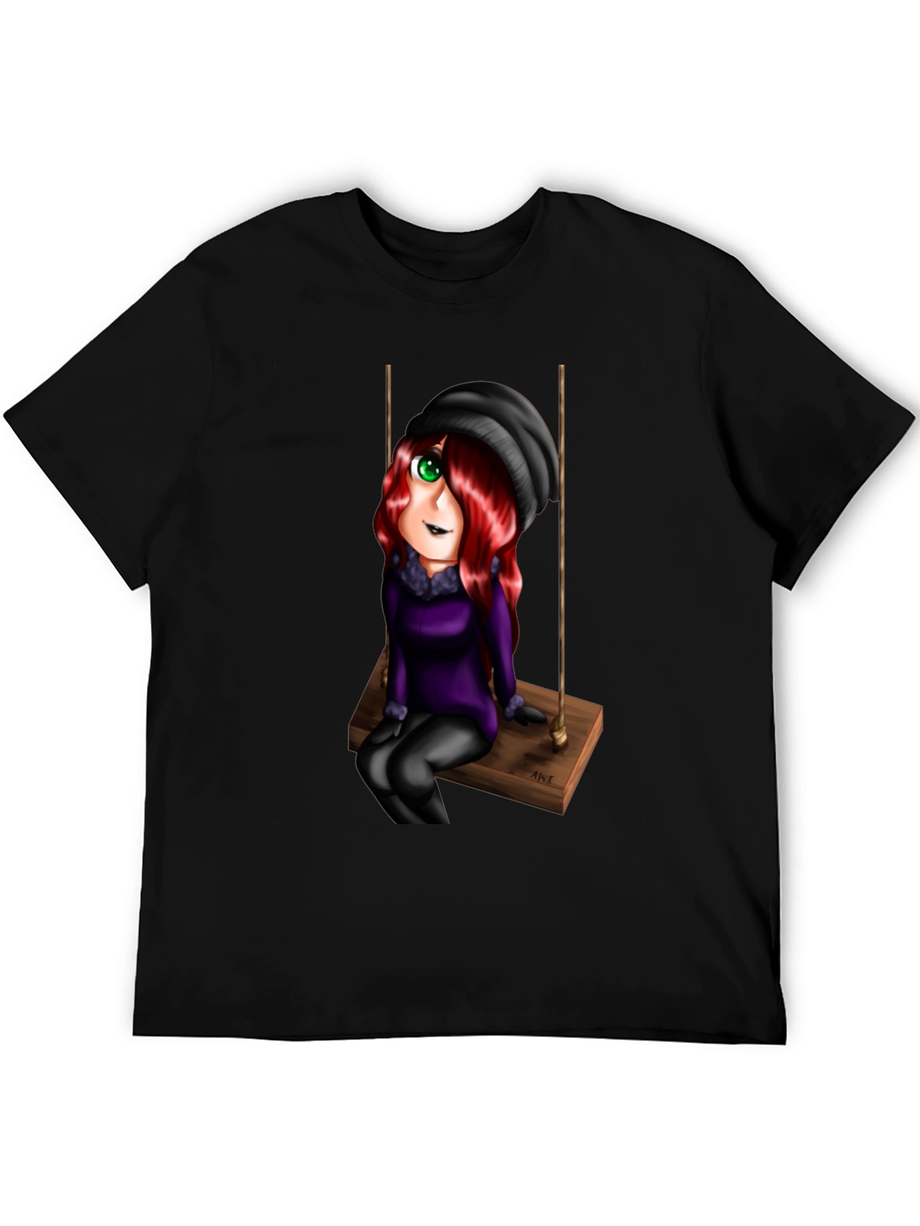 Cartoon Girl on Swing Graphic T-Shirt