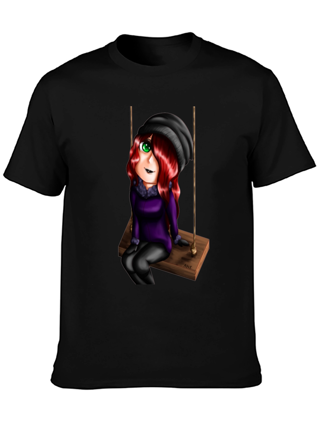 Cartoon Girl on Swing Graphic T-Shirt