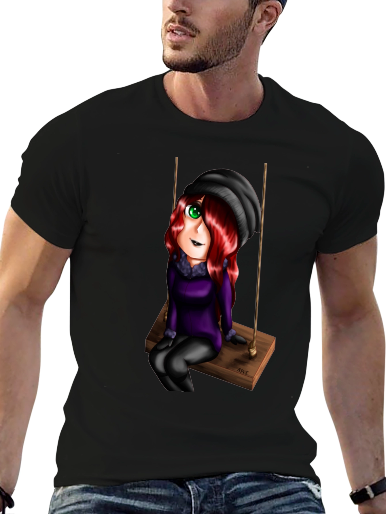 Cartoon Girl on Swing Graphic T-Shirt