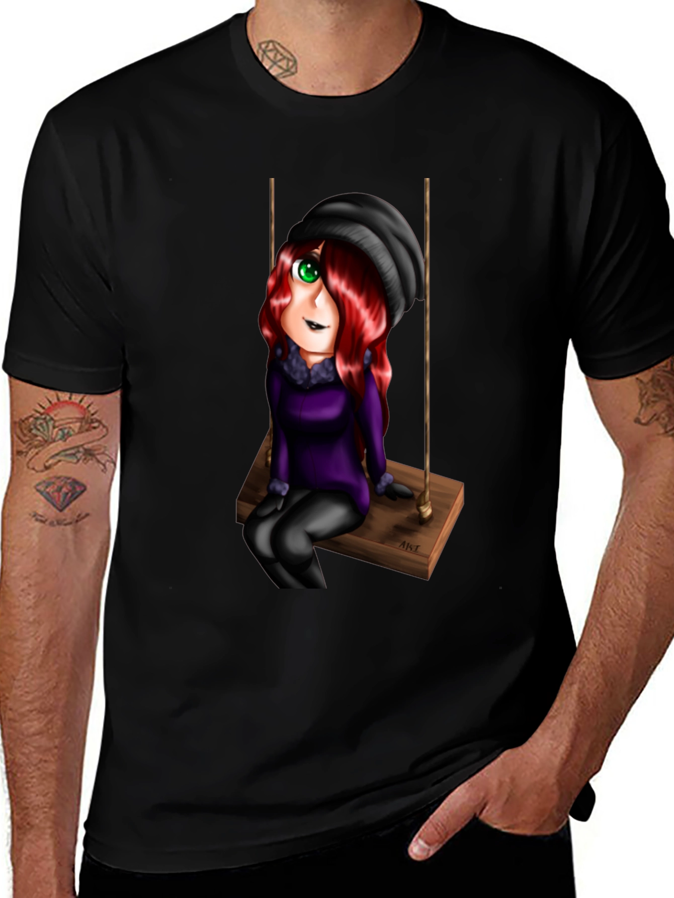 Cartoon Girl on Swing Graphic T-Shirt