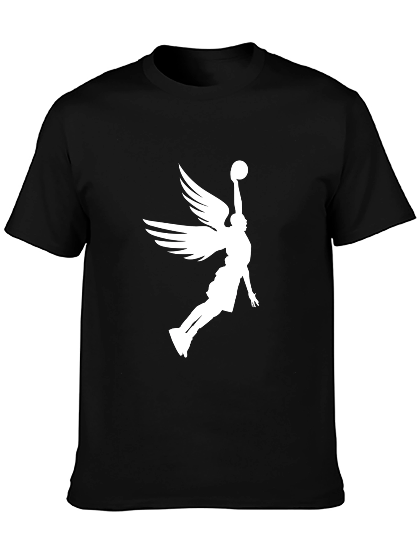 Angel Wing Basketball Graphic Tee - Black Cotton Blend