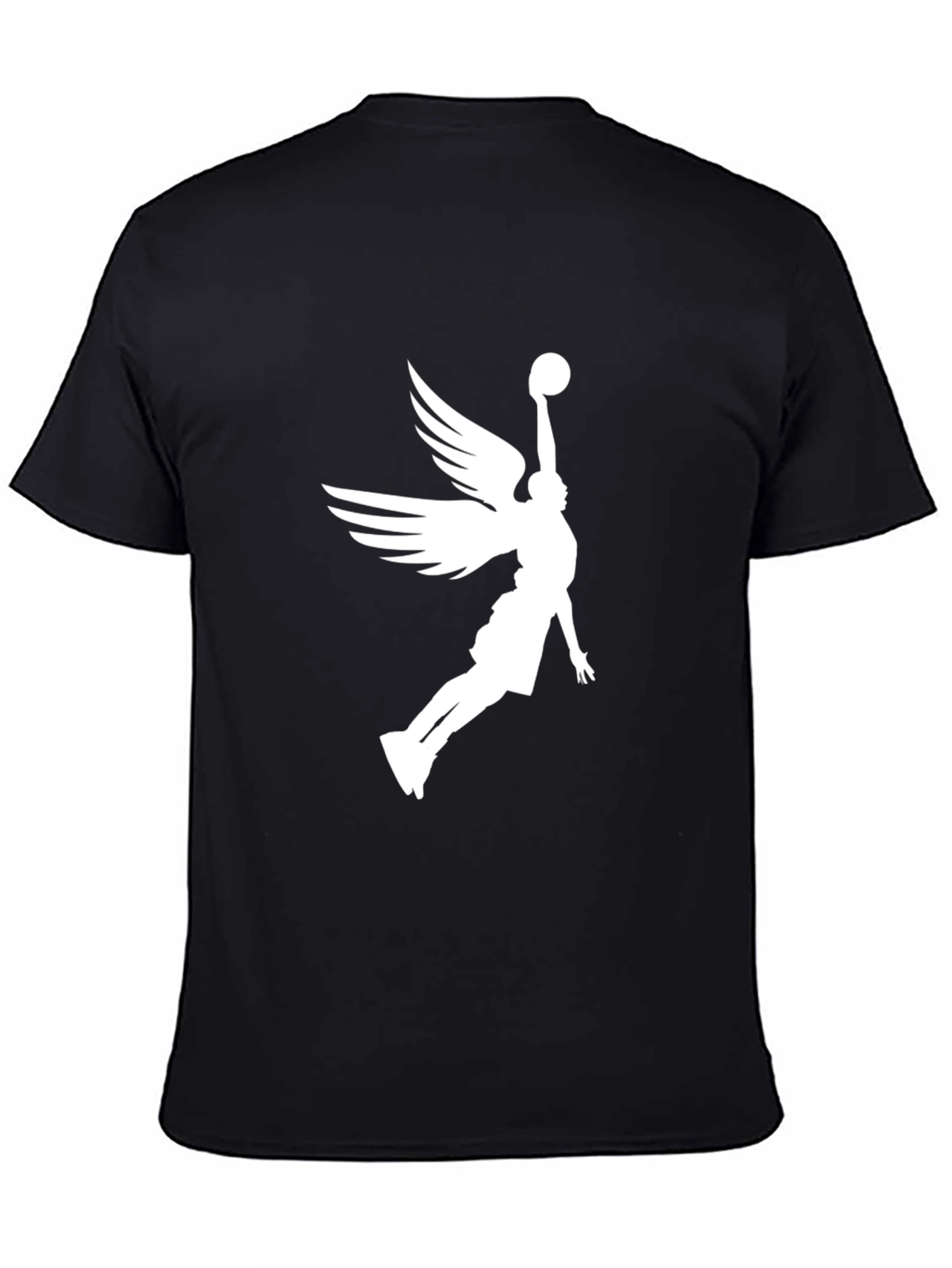 Angel Wing Basketball Graphic Tee - Black Cotton Blend