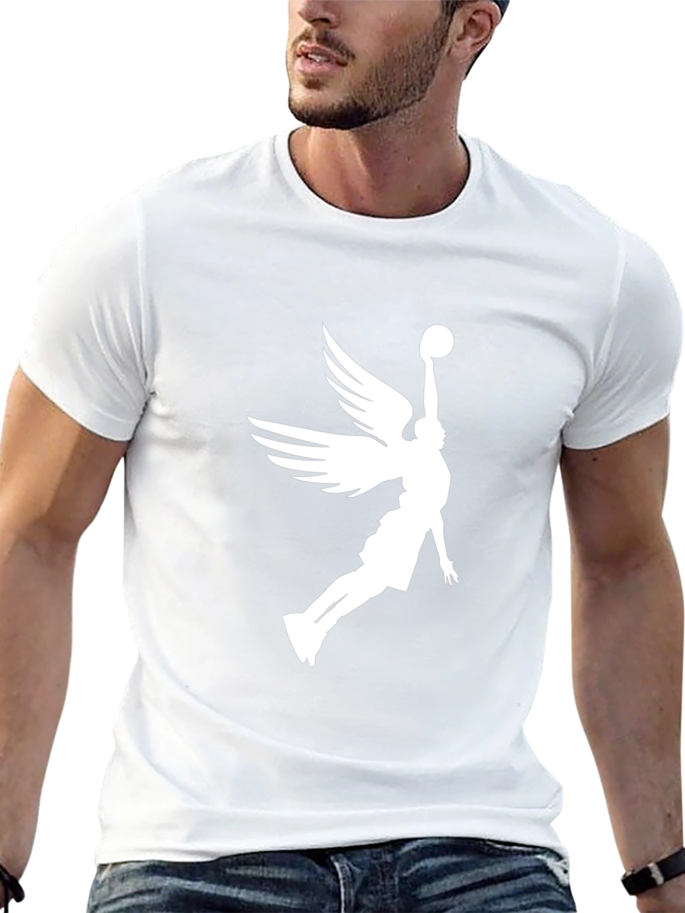 Angel Wing Basketball Graphic Tee - Black Cotton Blend