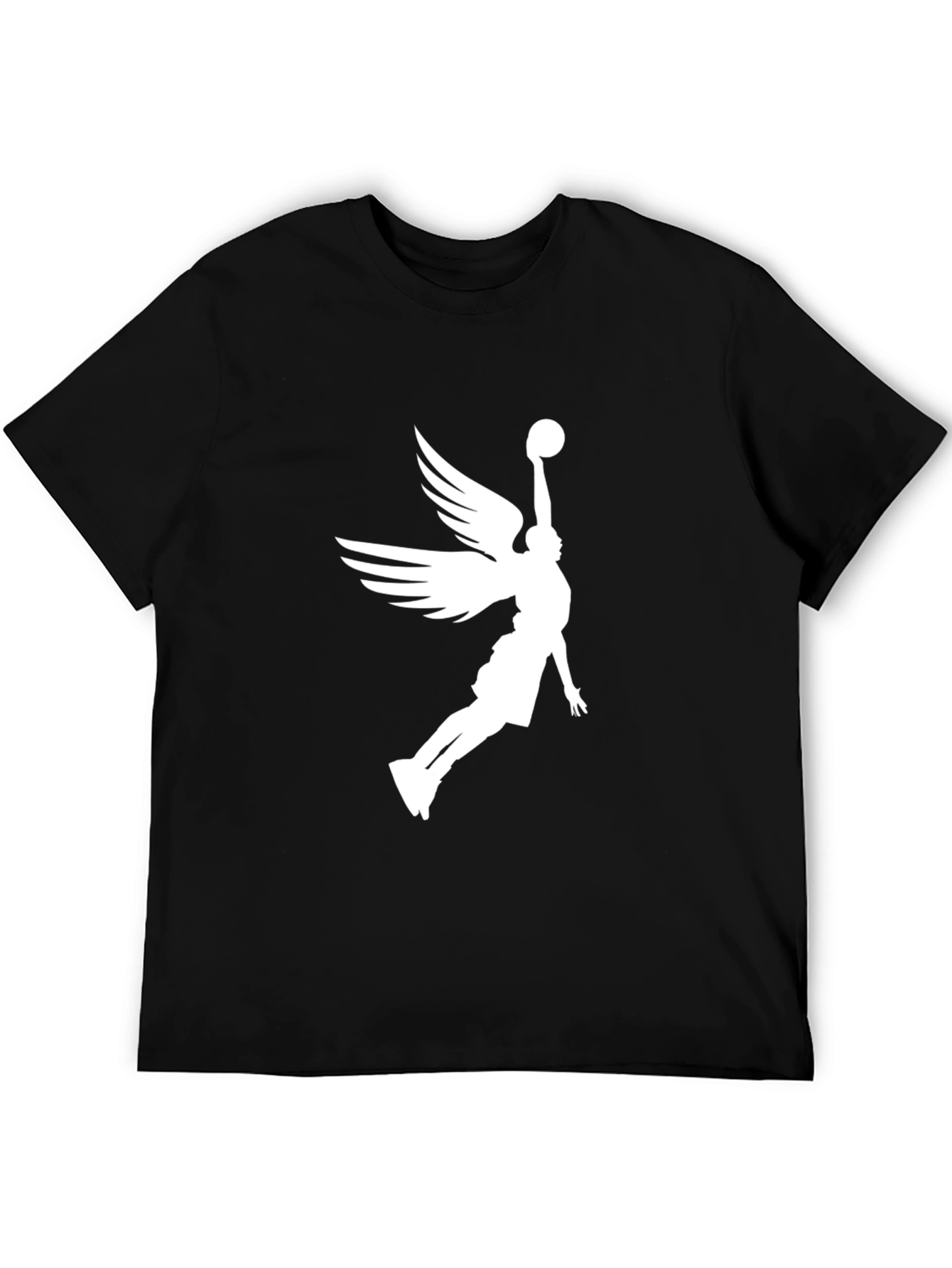 Angel Wing Basketball Graphic Tee - Black Cotton Blend