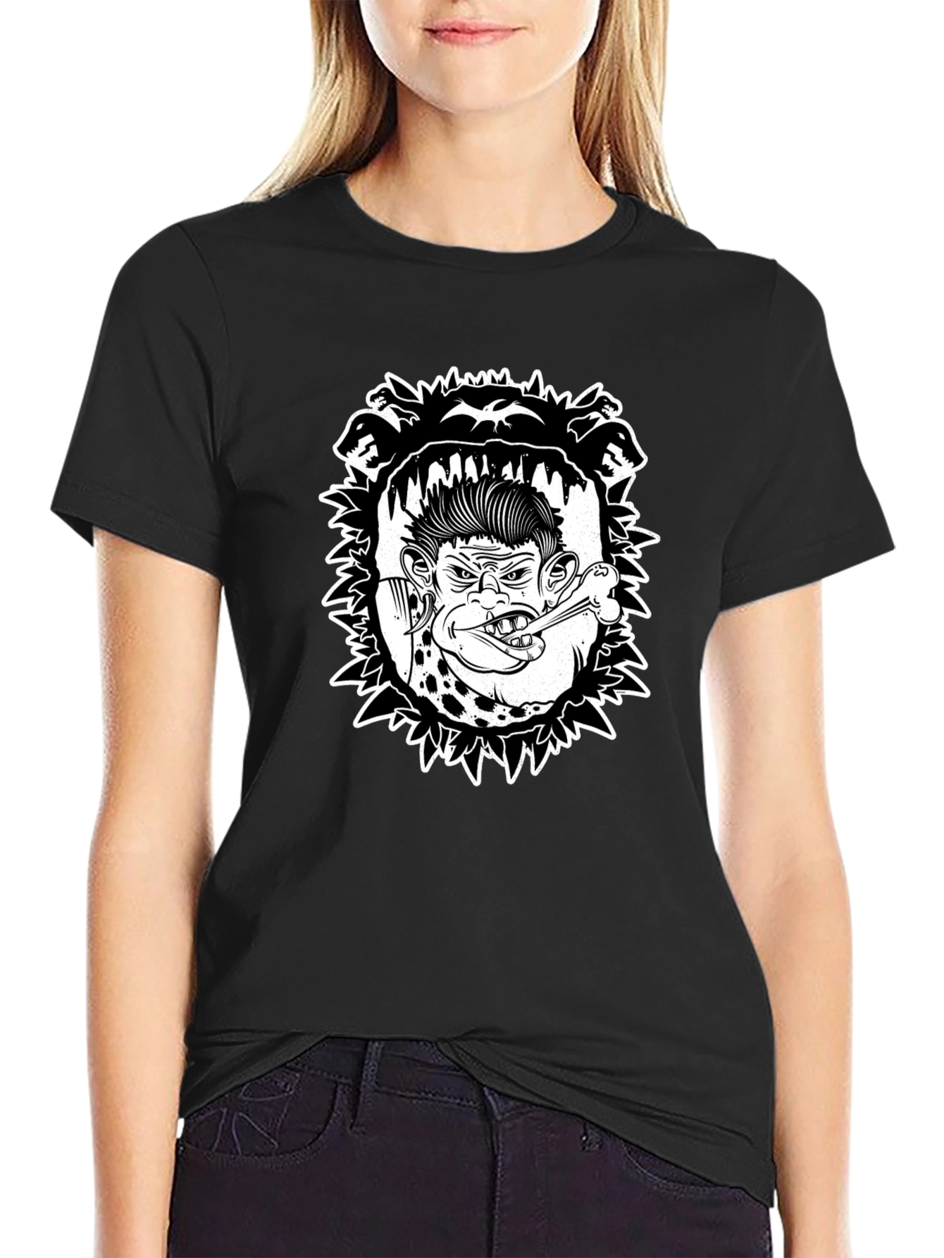 Edgy Punk Rocker Ape Graphic Tee - Black