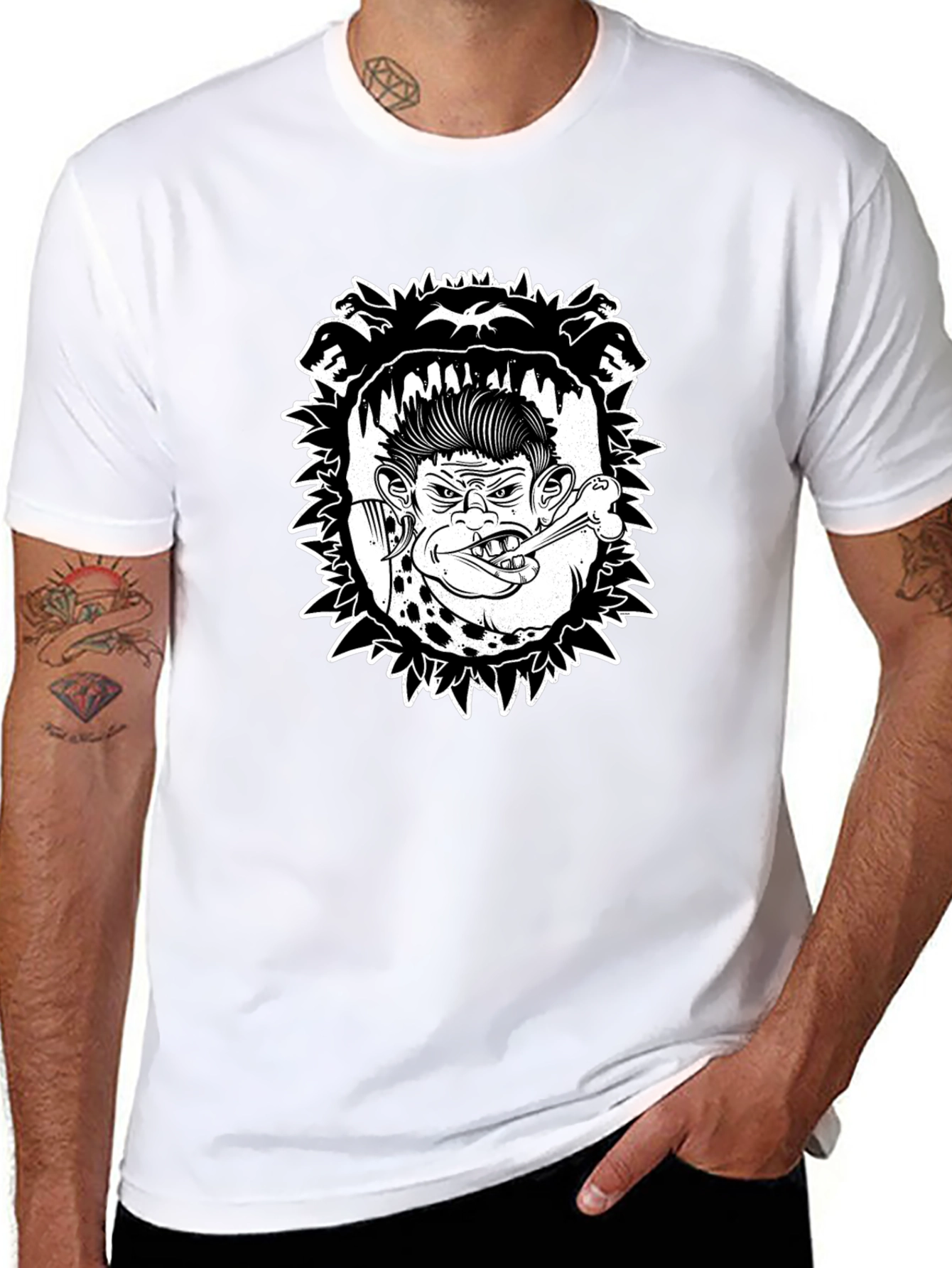 Edgy Punk Rocker Ape Graphic Tee - Black