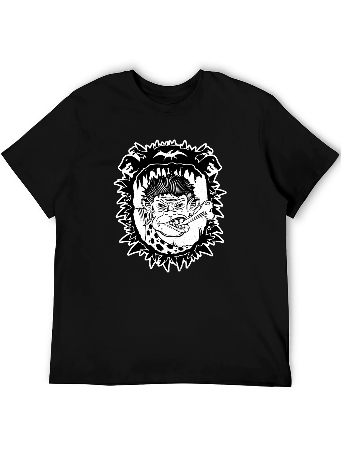 Edgy Punk Rocker Ape Graphic Tee - Black