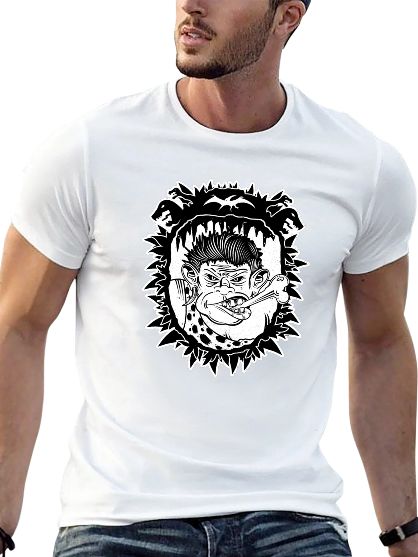 Edgy Punk Rocker Ape Graphic Tee - Black