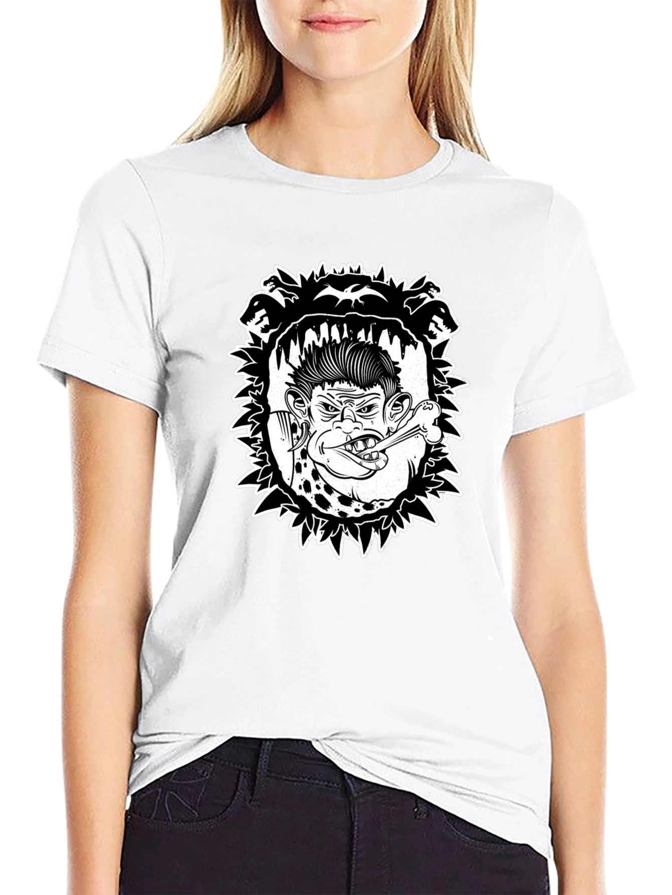 Edgy Punk Rocker Ape Graphic Tee - Black