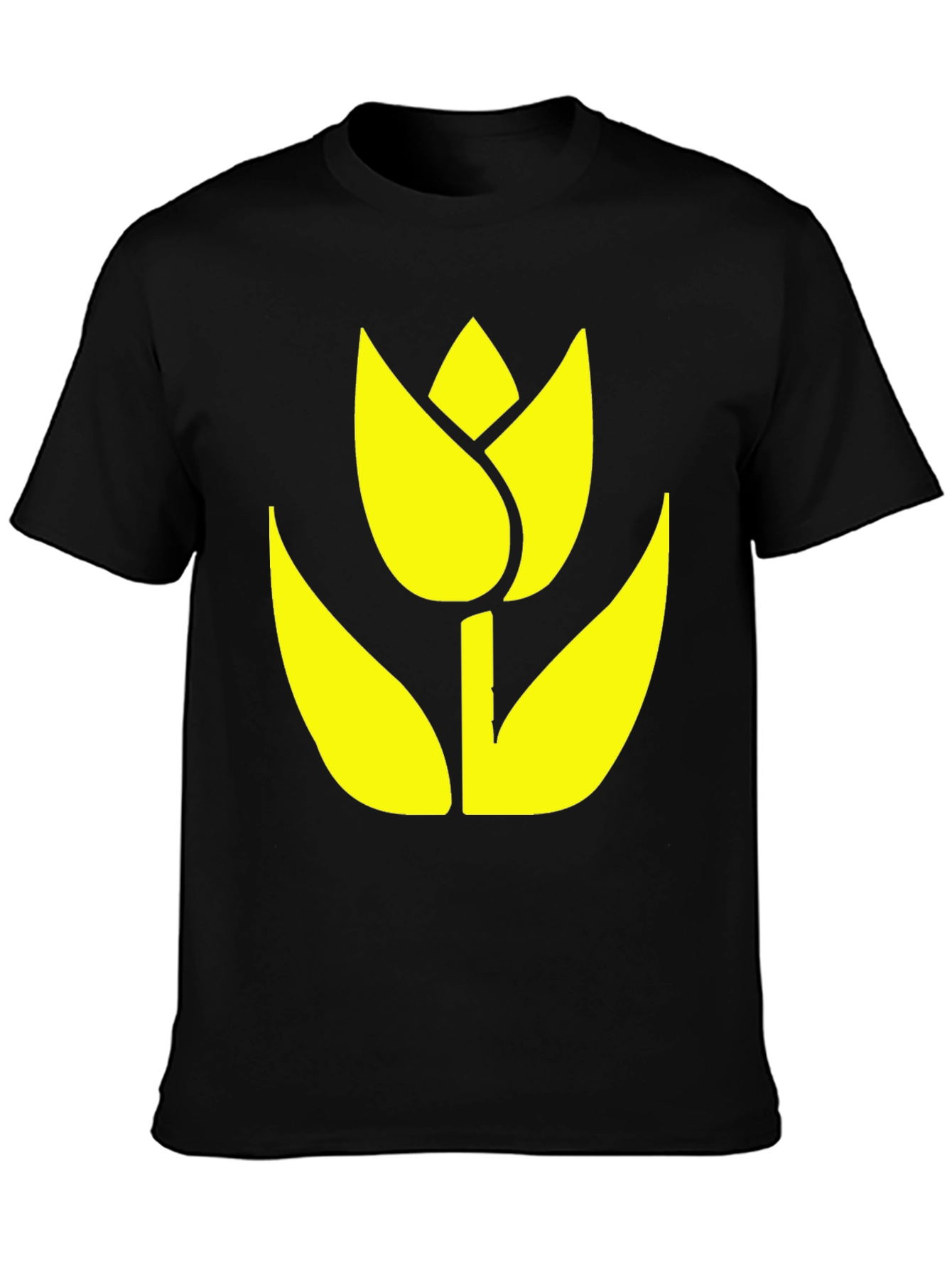 Black T-Shirt with Yellow Tulip Graphic