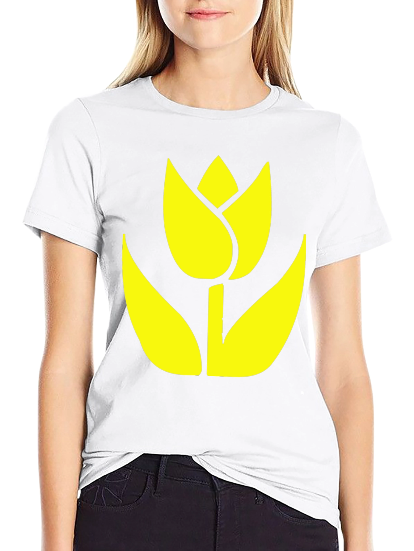 Black T-Shirt with Yellow Tulip Graphic