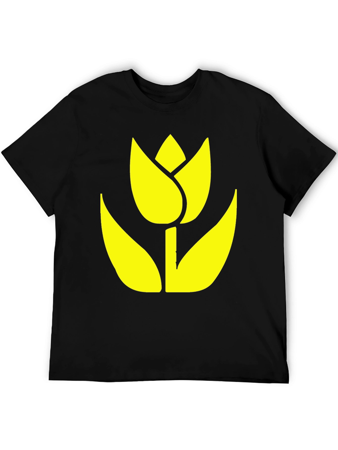 Black T-Shirt with Yellow Tulip Graphic