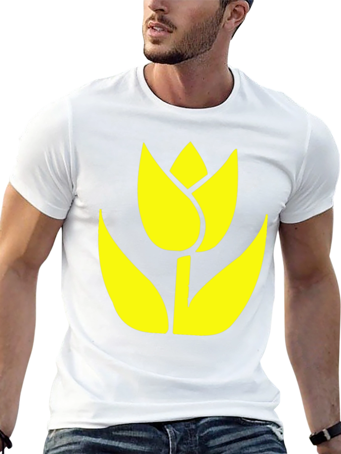 Black T-Shirt with Yellow Tulip Graphic