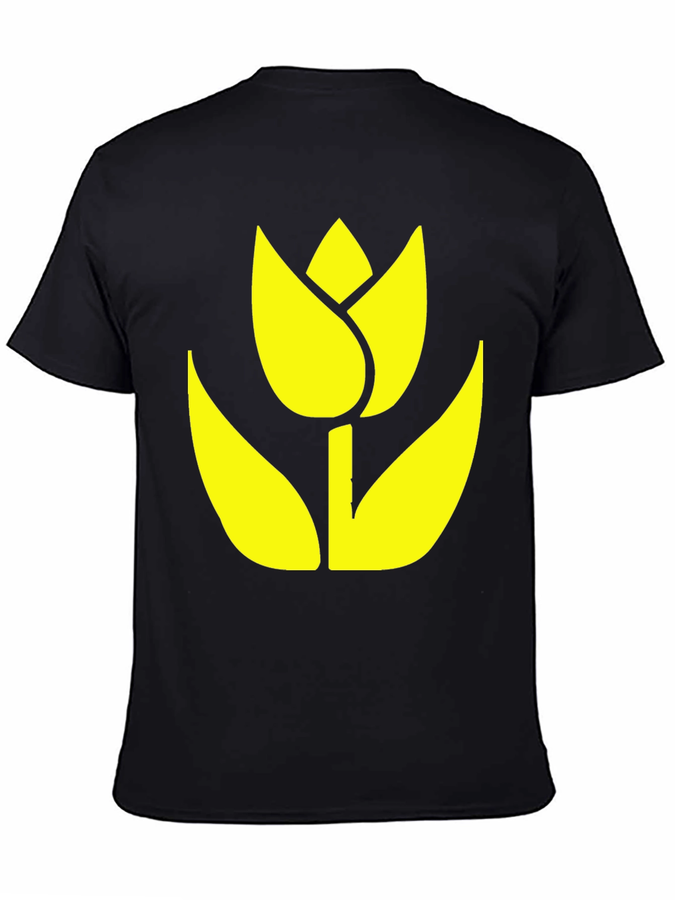 Black T-Shirt with Yellow Tulip Graphic