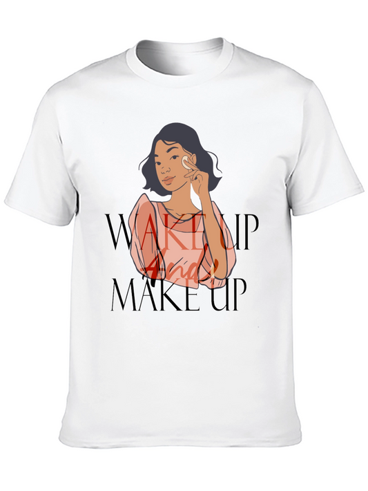 Wake Up and Make Up Graphic Tee - Black