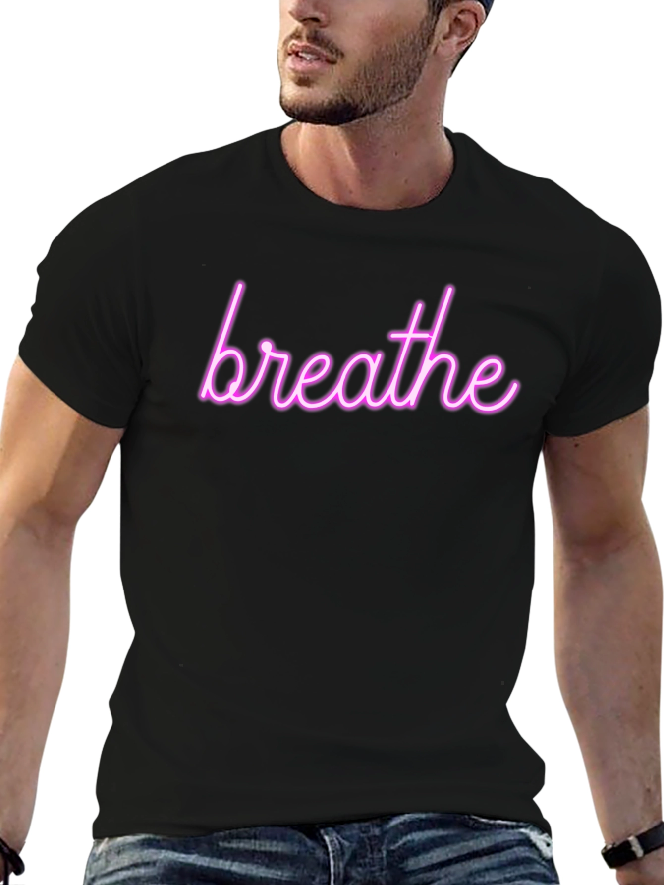 Breathe Neon Graphic Tee - Trendy Relaxation Shirt