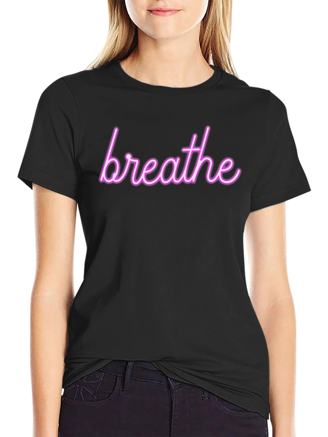 Breathe Neon Graphic Tee - Trendy Relaxation Shirt