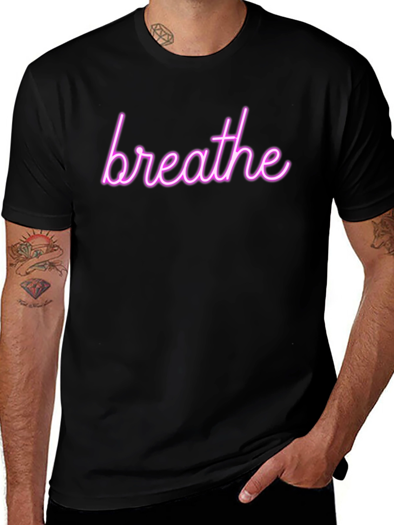 Breathe Neon Graphic Tee - Trendy Relaxation Shirt