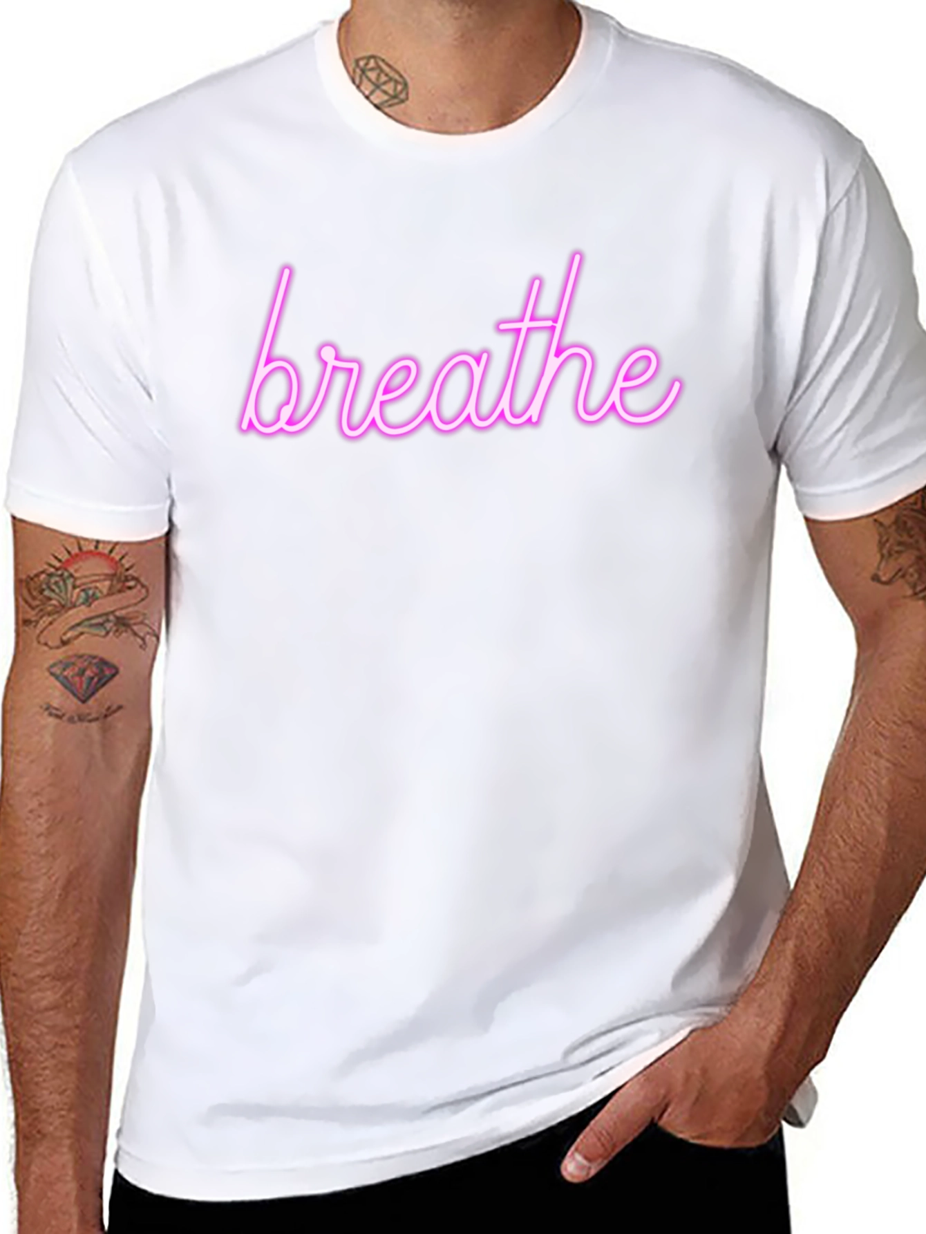 Breathe Neon Graphic Tee - Trendy Relaxation Shirt