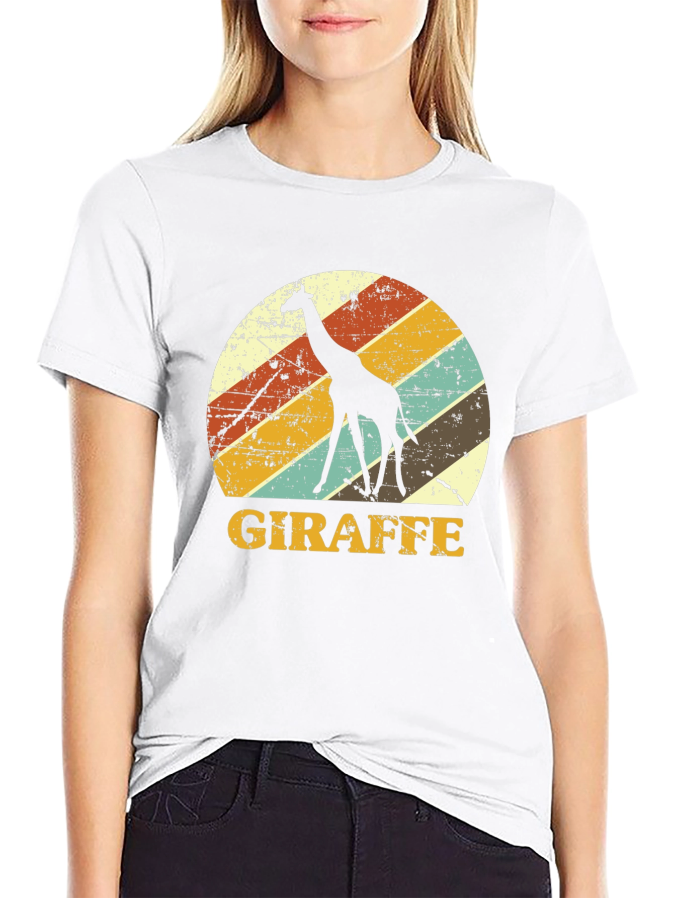 Retro Giraffe Graphic Tee - Black
