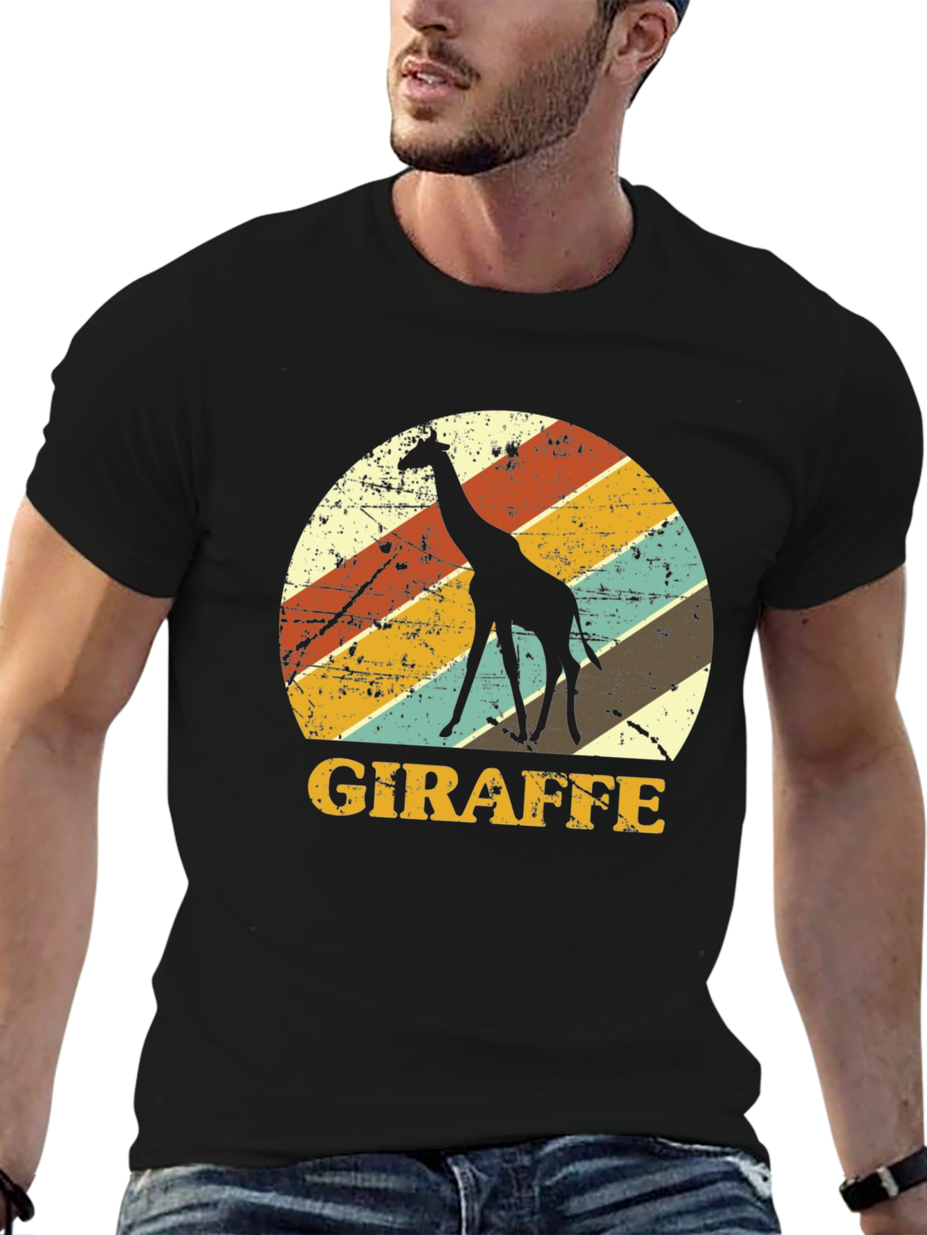 Retro Giraffe Graphic Tee - Black