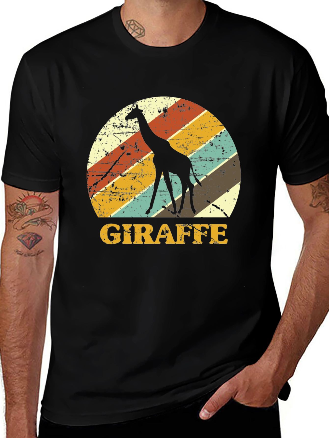 Retro Giraffe Graphic Tee - Black