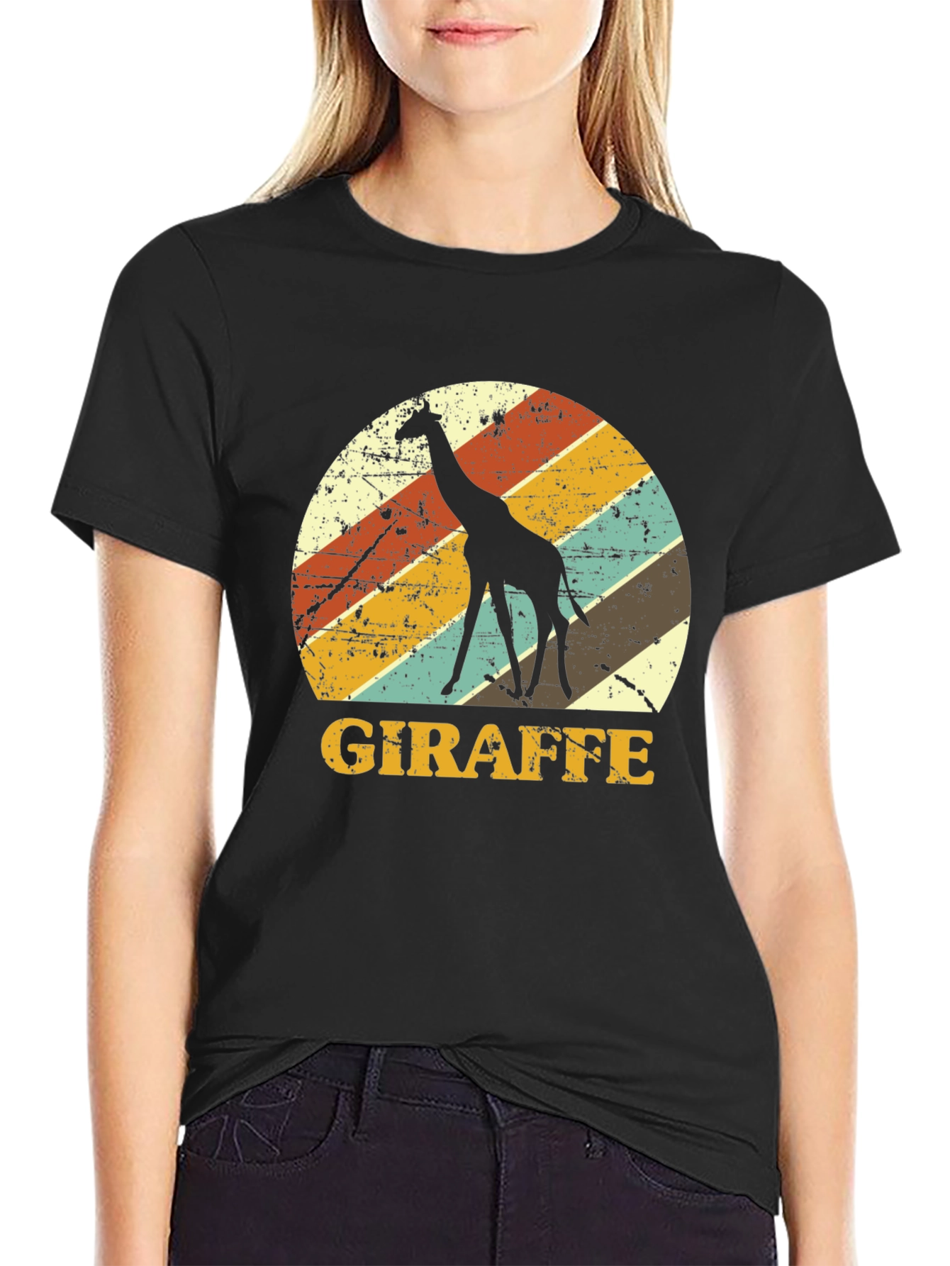 Retro Giraffe Graphic Tee - Black