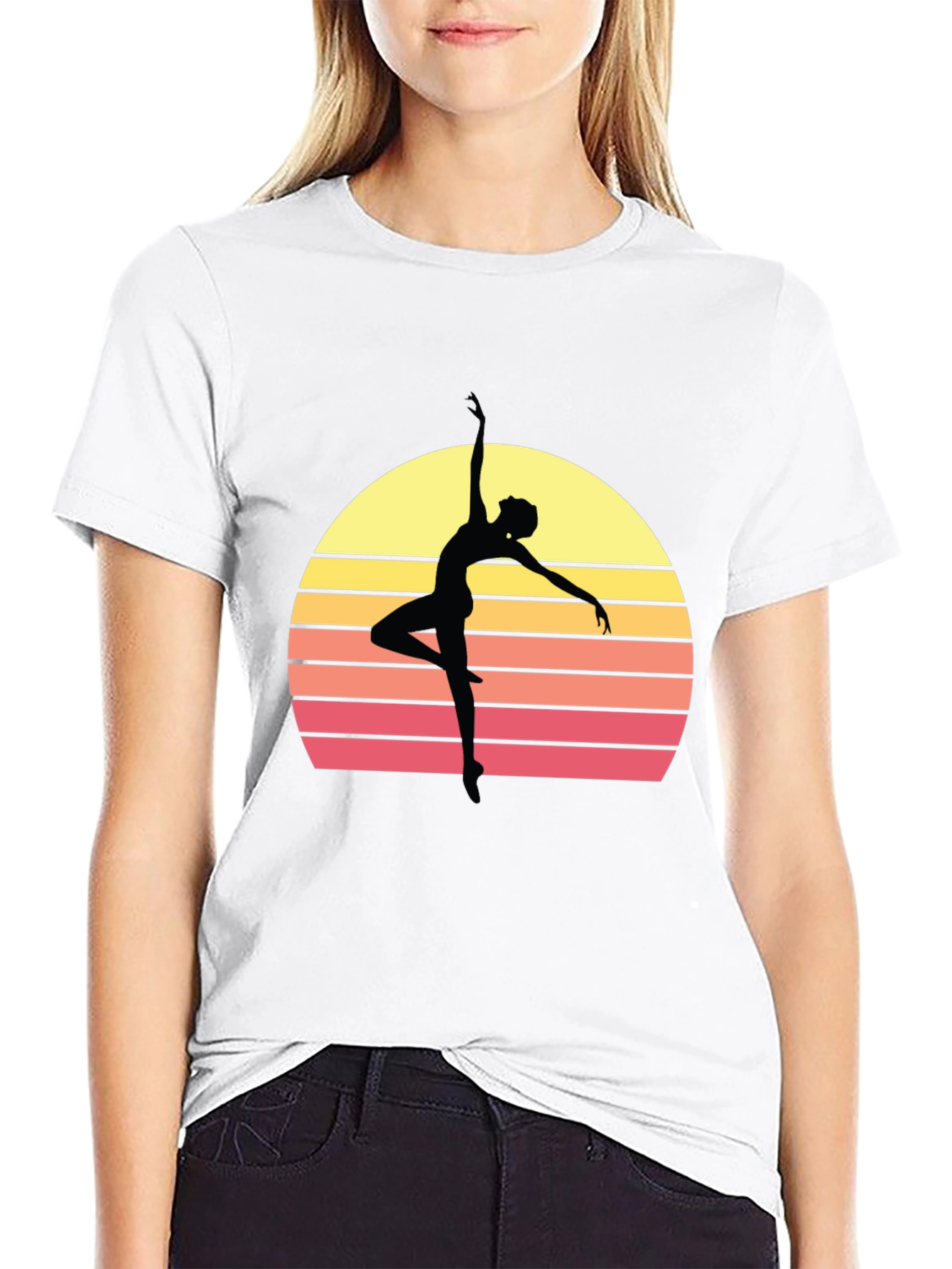 Retro Sunset Ballerina T-Shirt - Stylish Dance Tee