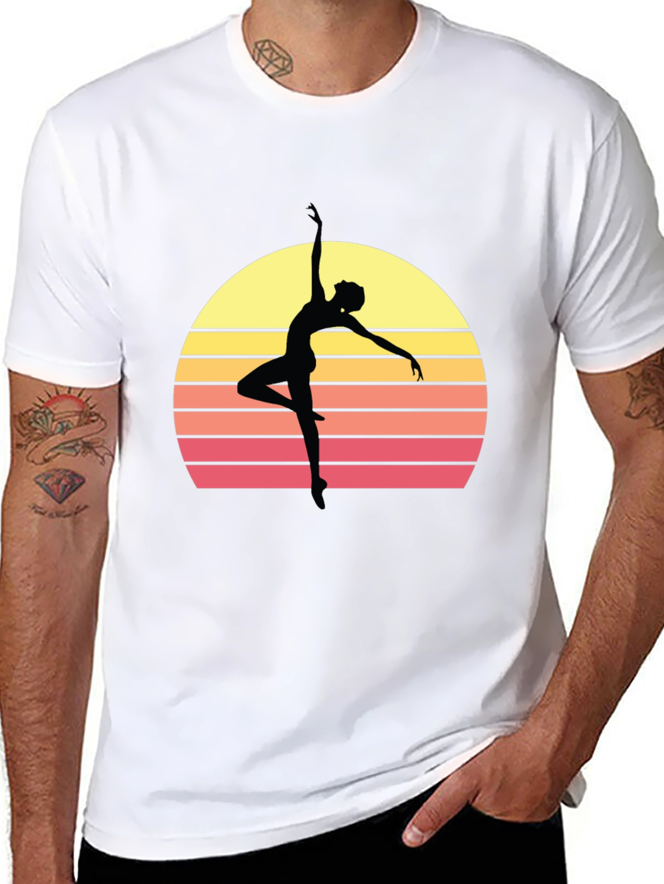 Retro Sunset Ballerina T-Shirt - Stylish Dance Tee